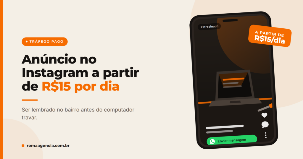 Anúncio no Instagram para loja de informática: R$15/dia 2 Celular gravando vídeo no balcão de loja de informática para anúncio no Instagram
